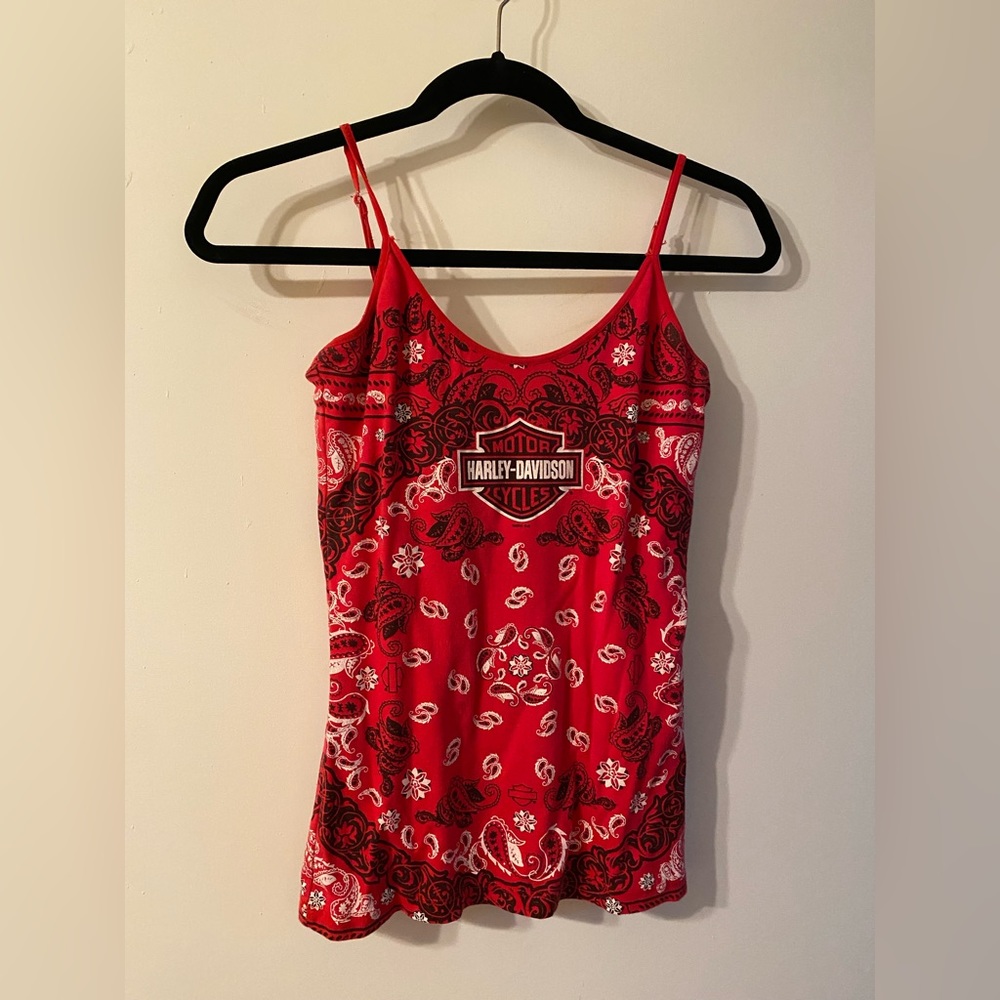 HARLEY-DAVIDSON MOTORCYCLES LADIES STRING TANK SHIRT. FORM FITTING.